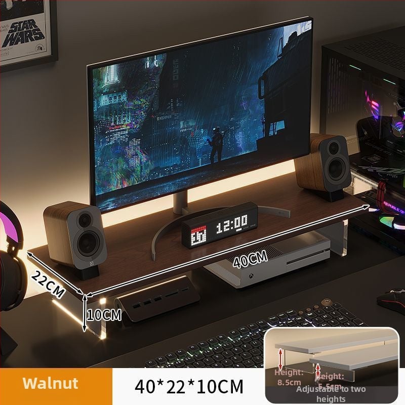 Stalo monitoriaus kėlėjas su pasukamu dizainu, iš dirbtinės plokštės, kelia ekraną ir turi saugojimo lentyną