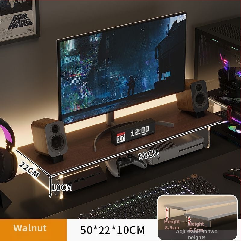 Stalo monitoriaus kėlėjas su pasukamu dizainu, iš dirbtinės plokštės, kelia ekraną ir turi saugojimo lentyną