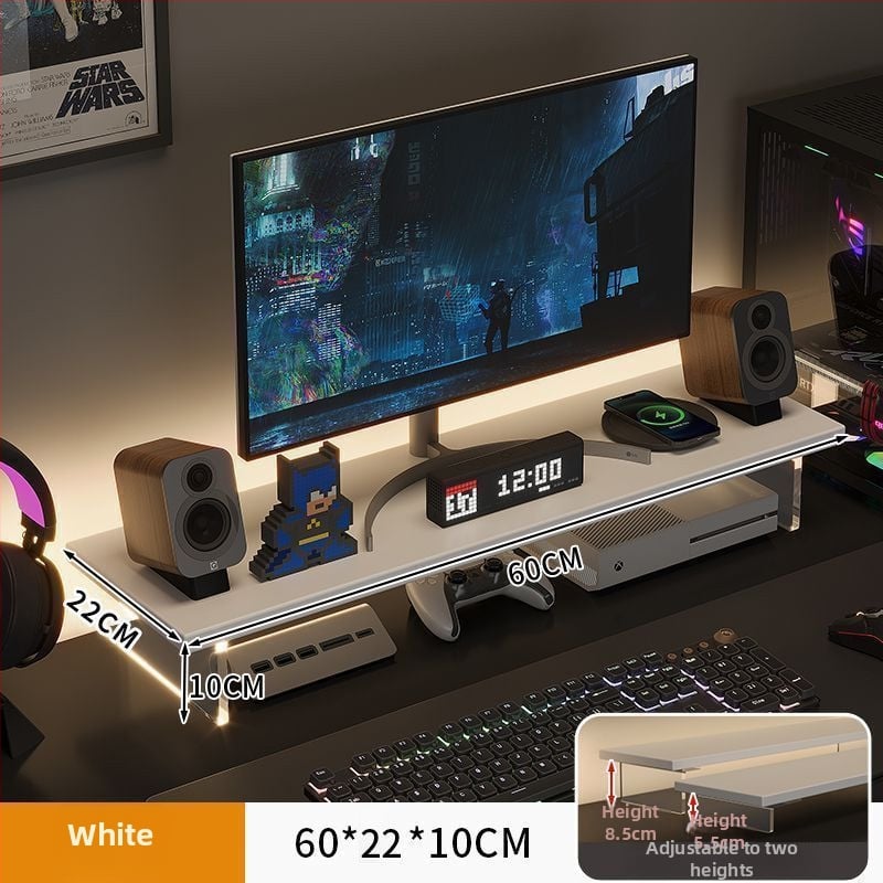 Stalo monitoriaus kėlėjas su pasukamu dizainu, iš dirbtinės plokštės, kelia ekraną ir turi saugojimo lentyną