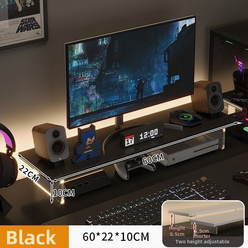 Stalo monitoriaus kėlėjas su pasukamu dizainu, iš dirbtinės plokštės, kelia ekraną ir turi saugojimo lentyną