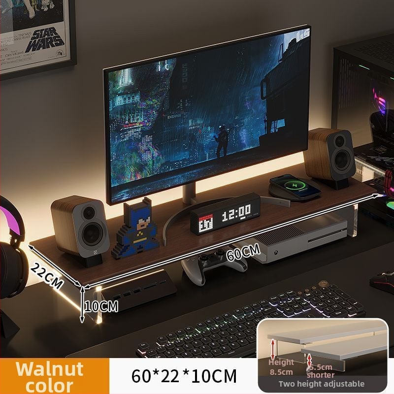 Stalo monitoriaus kėlėjas su pasukamu dizainu, iš dirbtinės plokštės, kelia ekraną ir turi saugojimo lentyną