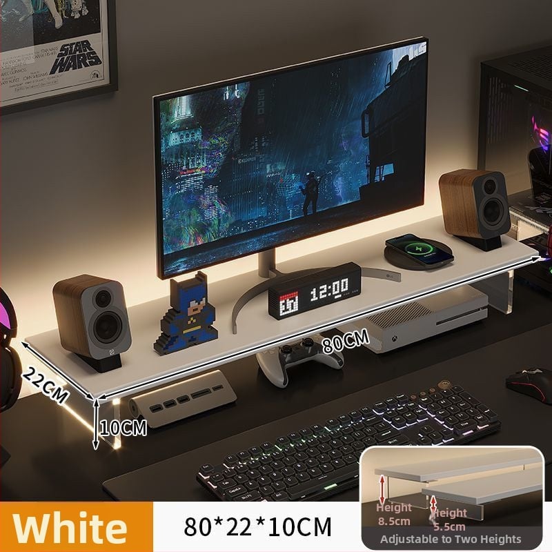 Stalo monitoriaus kėlėjas su pasukamu dizainu, iš dirbtinės plokštės, kelia ekraną ir turi saugojimo lentyną