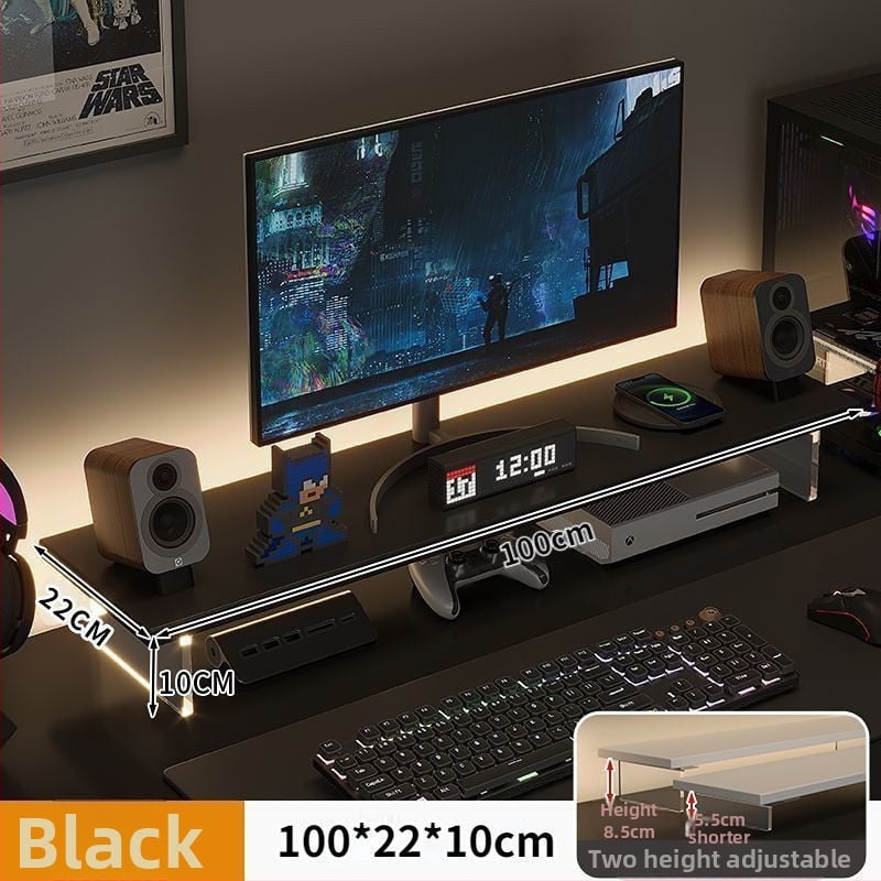 Stalo monitoriaus kėlėjas su pasukamu dizainu, iš dirbtinės plokštės, kelia ekraną ir turi saugojimo lentyną