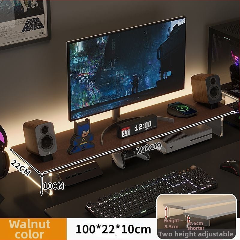 Stalo monitoriaus kėlėjas su pasukamu dizainu, iš dirbtinės plokštės, kelia ekraną ir turi saugojimo lentyną