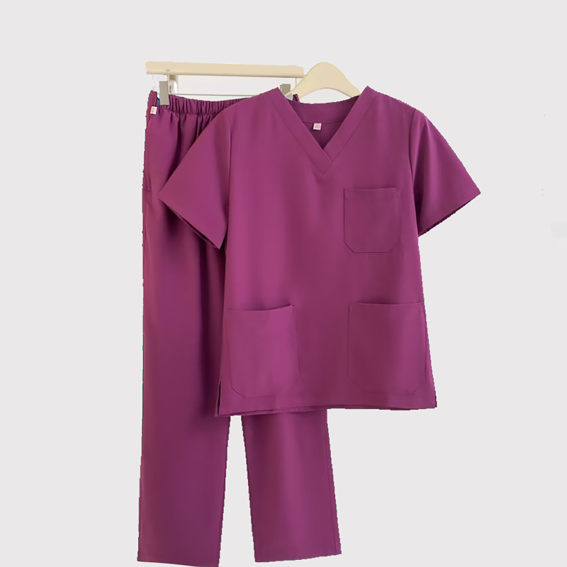 Unisex set zdravotníckeho odevu scrubs, materiál polyester-spandex, odvádza vlhkosť, V-krk, krátke rukávy, top a nohavice