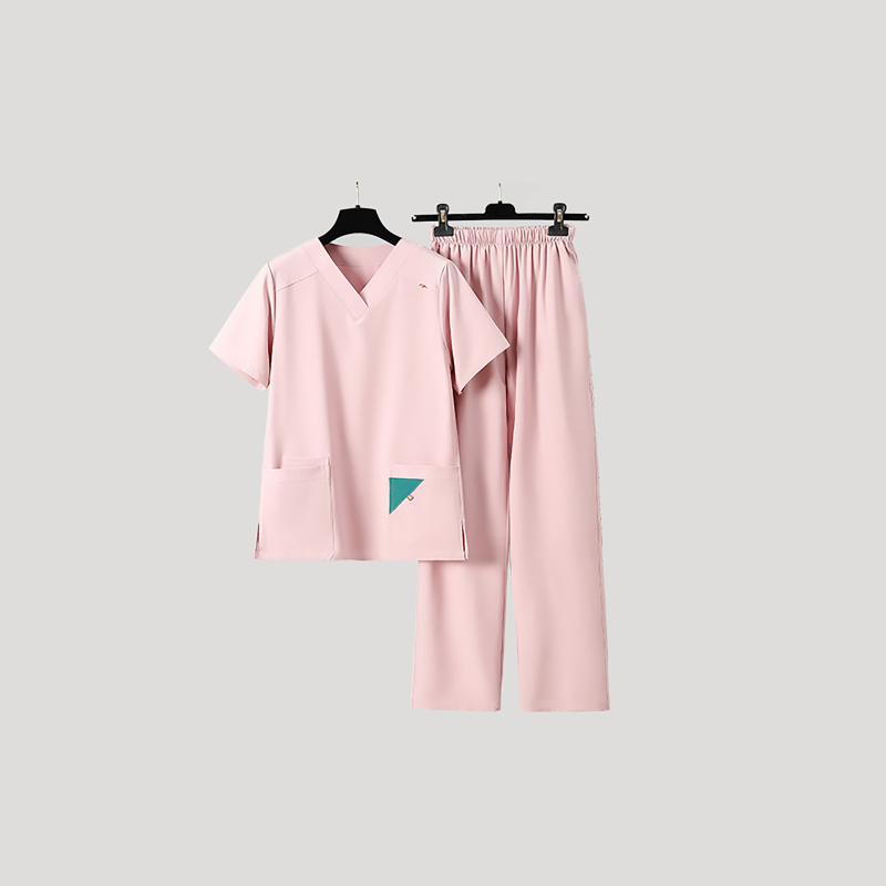 Unisex set zdravotníckeho odevu scrubs, materiál polyester-spandex, odvádza vlhkosť, V-krk, krátke rukávy, top a nohavice