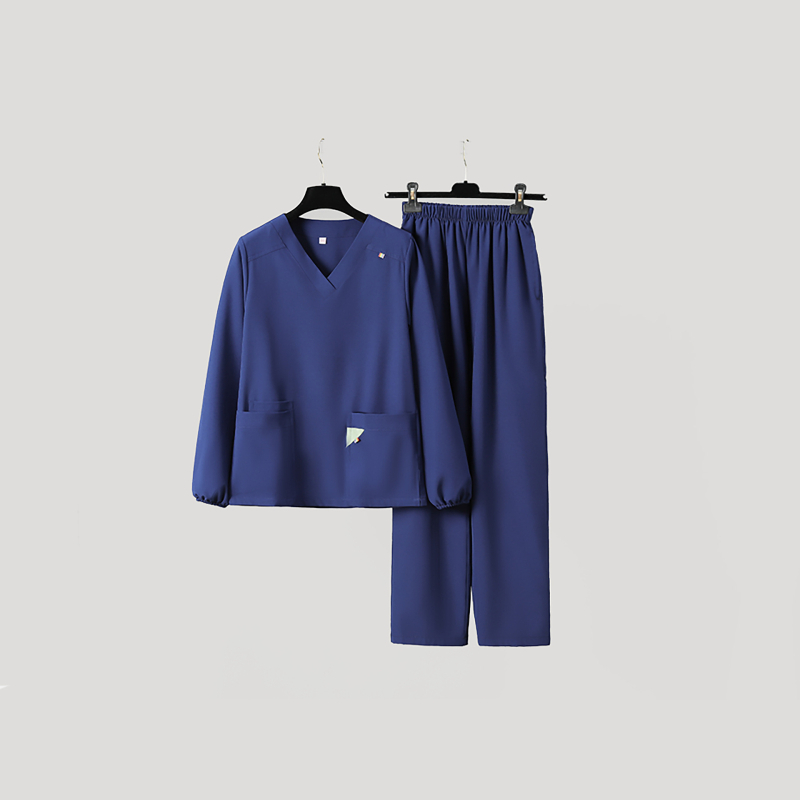 Unisex set zdravotníckeho odevu scrubs, materiál polyester-spandex, odvádza vlhkosť, V-krk, krátke rukávy, top a nohavice