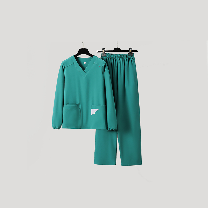 Unisex set zdravotníckeho odevu scrubs, materiál polyester-spandex, odvádza vlhkosť, V-krk, krátke rukávy, top a nohavice