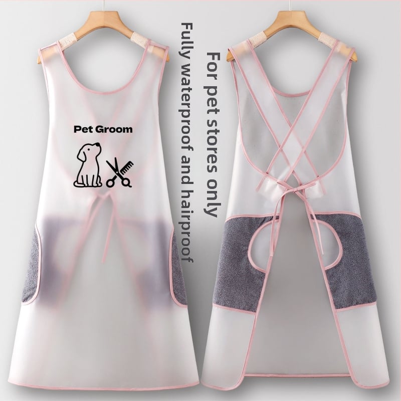 Șorț TPU fără mâneci - impermeabil, anti-păr, pentru îngrijire și baie animale de companie, îmbrăcăminte protector cu imprimeu desen animat, personalizabil