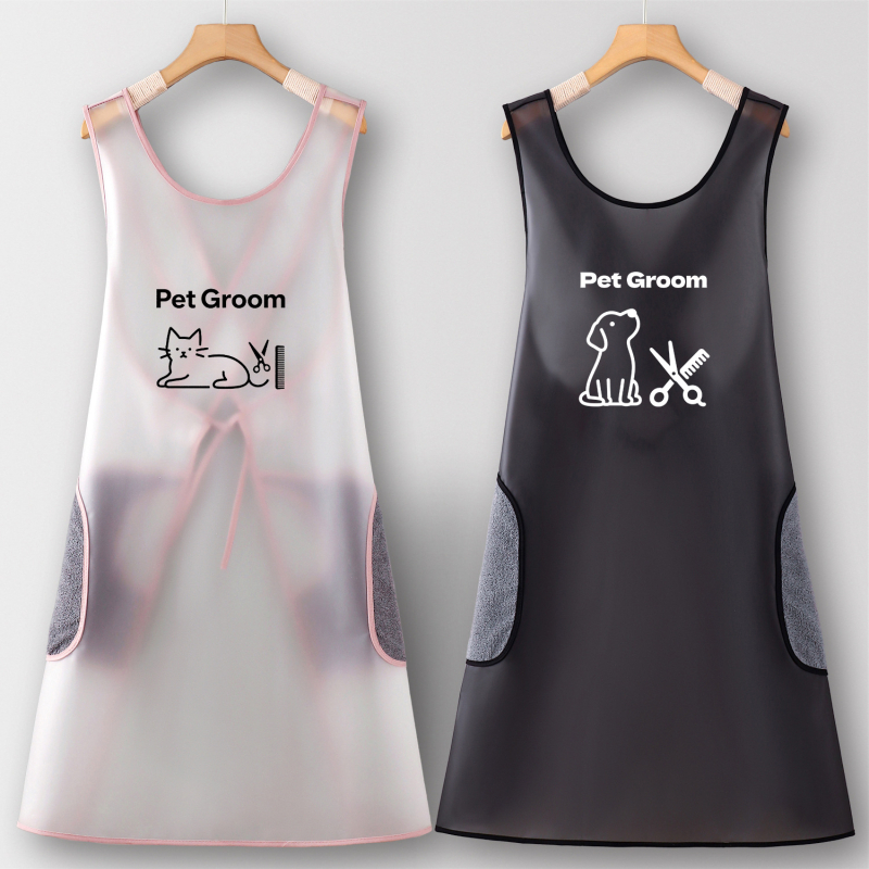 Șorț TPU fără mâneci - impermeabil, anti-păr, pentru îngrijire și baie animale de companie, îmbrăcăminte protector cu imprimeu desen animat, personalizabil