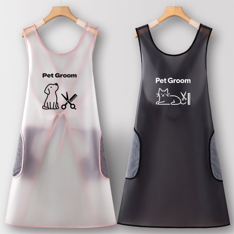 Șorț TPU fără mâneci - impermeabil, anti-păr, pentru îngrijire și baie animale de companie, îmbrăcăminte protector cu imprimeu desen animat, personalizabil