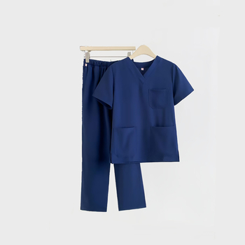 Unisex set lekárskeho oblečenia – vlhkosť odvádzajúci polyester-elastan materiál, krátke rukávy, V-krk, nohavice s viacerými vreckami, rýchloschnúci