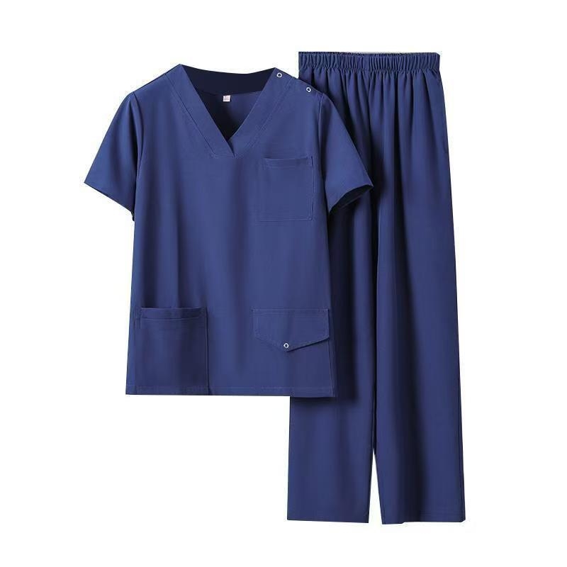 Unisex set lekárskeho oblečenia – vlhkosť odvádzajúci polyester-elastan materiál, krátke rukávy, V-krk, nohavice s viacerými vreckami, rýchloschnúci