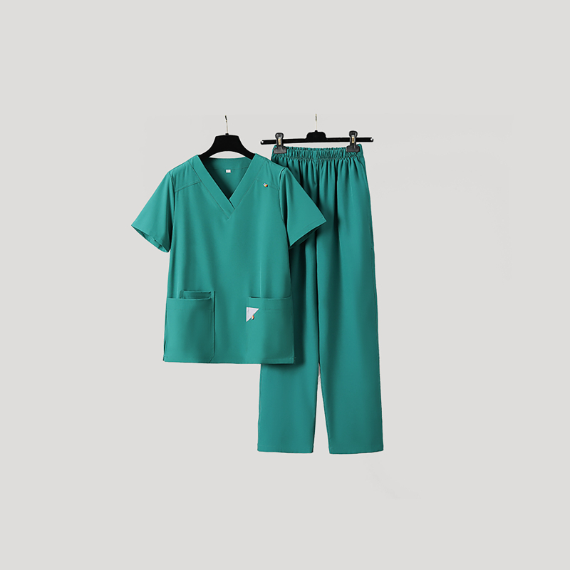 Unisex set lekárskeho oblečenia – vlhkosť odvádzajúci polyester-elastan materiál, krátke rukávy, V-krk, nohavice s viacerými vreckami, rýchloschnúci