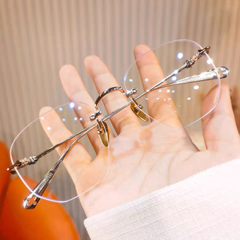 Be rėmelių skaitymo akiniai, anti-mėlynosios šviesos, PC lęšiai, kvadratinis metalinis rėmas, tinka dideliems veidams