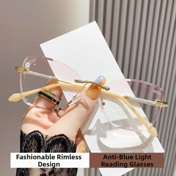 Akiniai be rėmelių, katės akies formos, presbiopija - prieš mėlynąją šviesą, metalinis rėmas