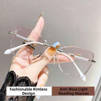 Akiniai be rėmelių, katės akies formos, presbiopija - prieš mėlynąją šviesą, metalinis rėmas