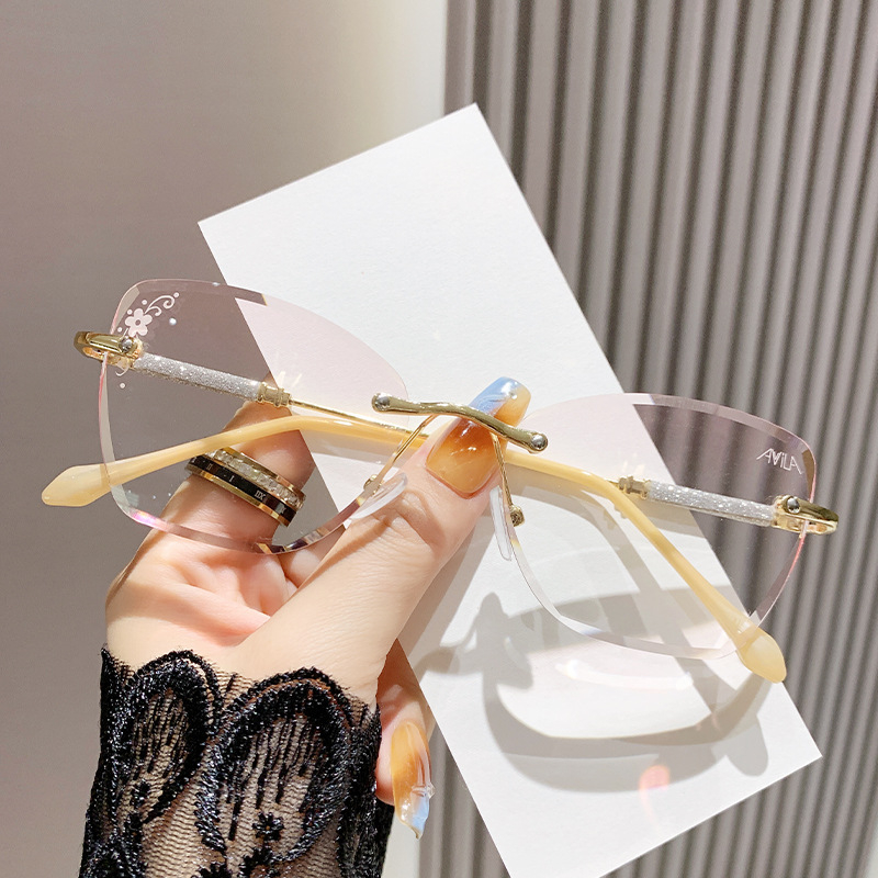 Akiniai be rėmelių, katės akies formos, presbiopija - prieš mėlynąją šviesą, metalinis rėmas