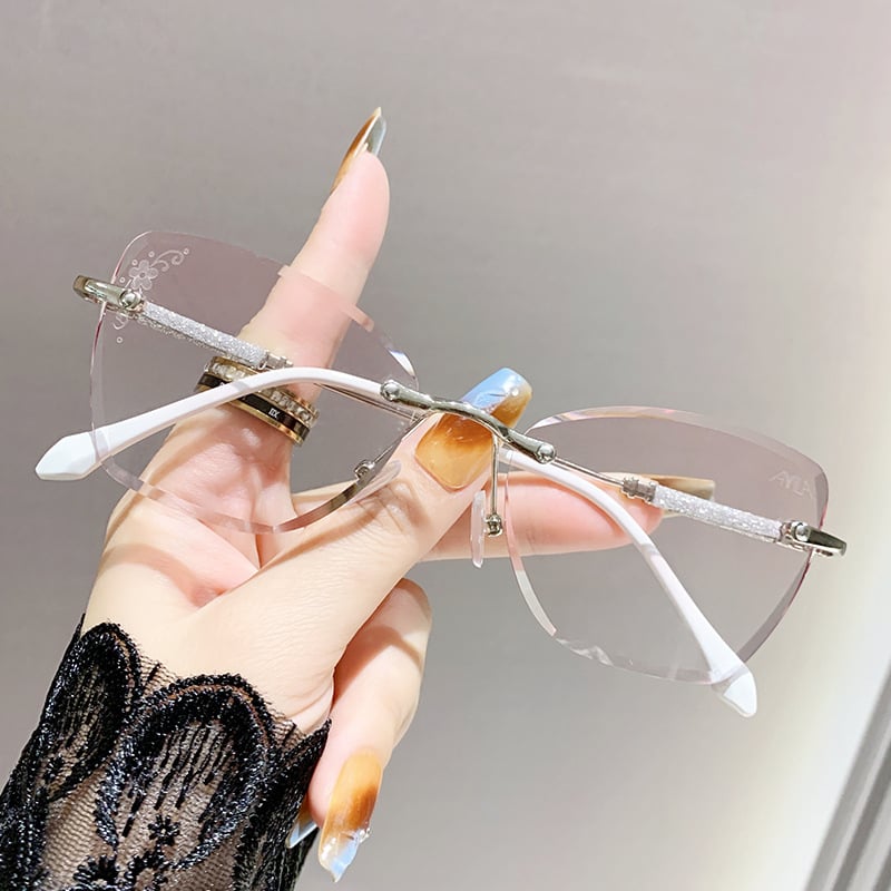 Akiniai be rėmelių, katės akies formos, presbiopija - prieš mėlynąją šviesą, metalinis rėmas