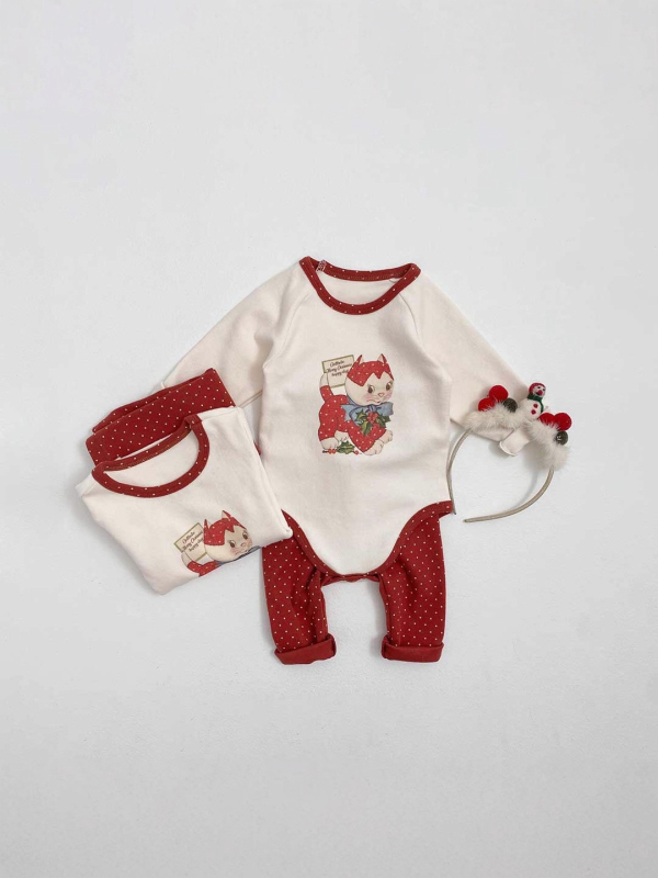 Korejski stil za bebe set romper s otiskom mačkice, dugi rukavi, pull-on, 95% pamuk, unisex, dvodijelni set
