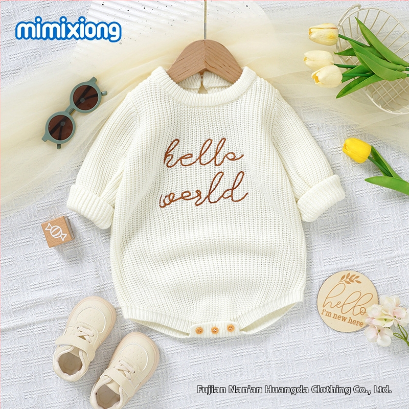 Pletena rompera s trokutnim dizajnom za bebe i malu djecu – dugi rukavi, bez kapuljače, jesen-zima, 30% pamuk