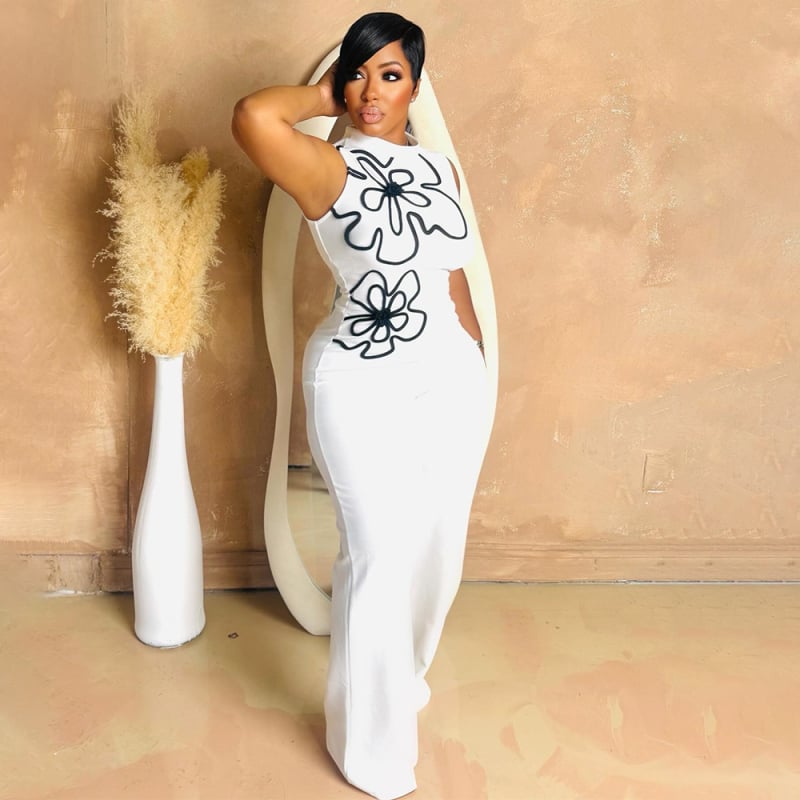 Ολόσωμη φόρμα χωρίς μανίκια με φλοράλ εκτύπωση, πολυεστέρας, ευρύ παντελόνι