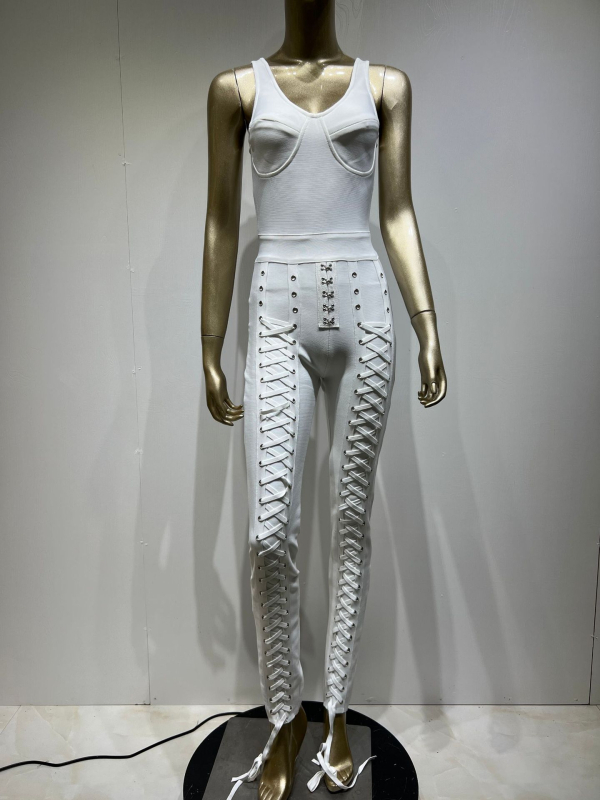 Bandage ολόσωμο jumpsuit με κορδόνια - χωρίς μανίκια, ψηλή μέση, σφιχτή εφαρμογή, παντελόνι τύπου κολάν, ανάμειξη πολυεστέρα-ελαστάνης