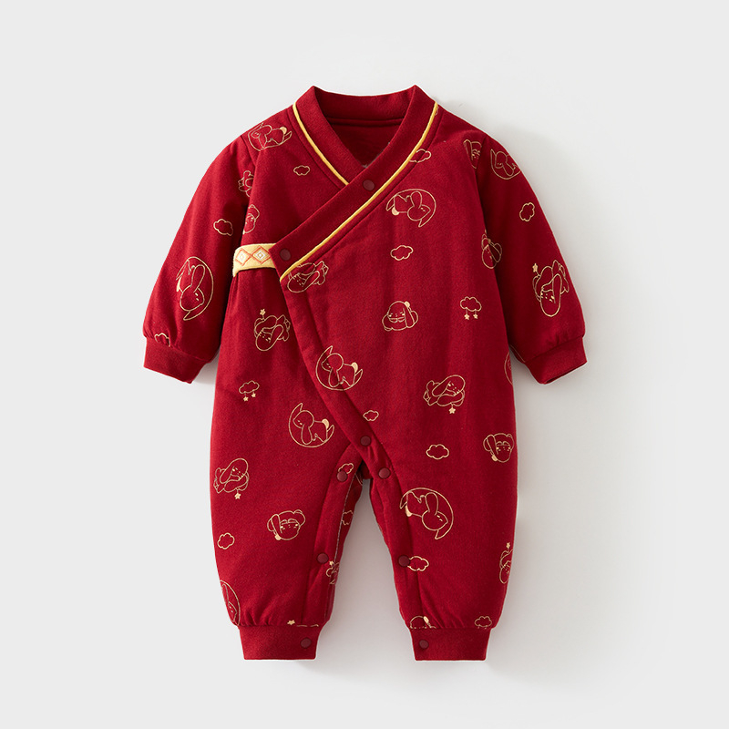 Novorođeni pamuk romper s podstavom, duga rukava, unisex, bez kapulje, bočno zatvaranje