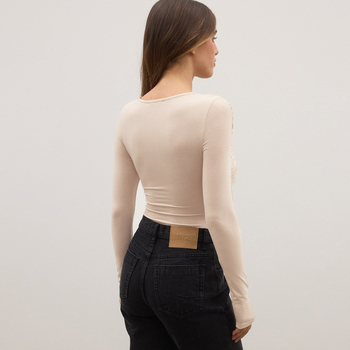 Гащеризон с набрани акценти — Milk Silk плат със смес полиестер-еластан, дълги ръкави, висока талия, панталони с дължина три четвърти