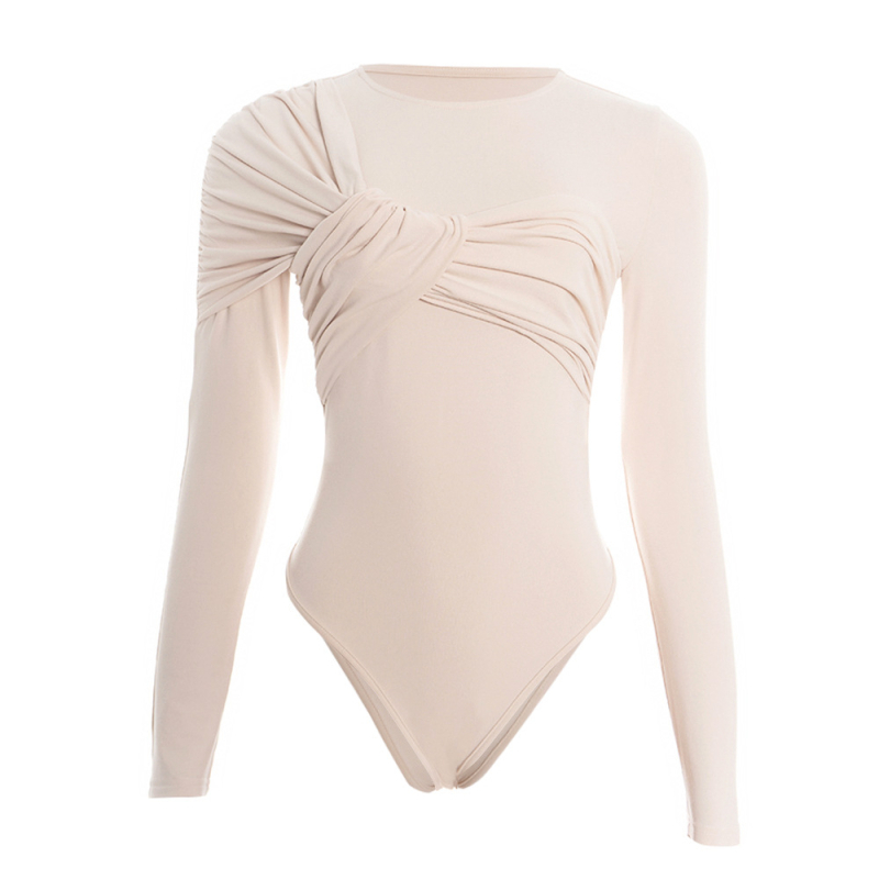 Гащеризон с набрани акценти — Milk Silk плат със смес полиестер-еластан, дълги ръкави, висока талия, панталони с дължина три четвърти