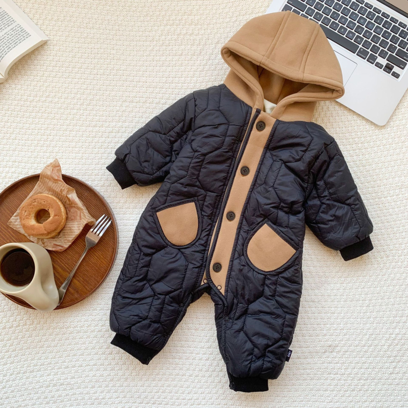 Dječji kombinezon s kapuljacom, fleece podstava, zimski model, unisex, dugi rukavi, 100% poliester, za dob 1–3 godine