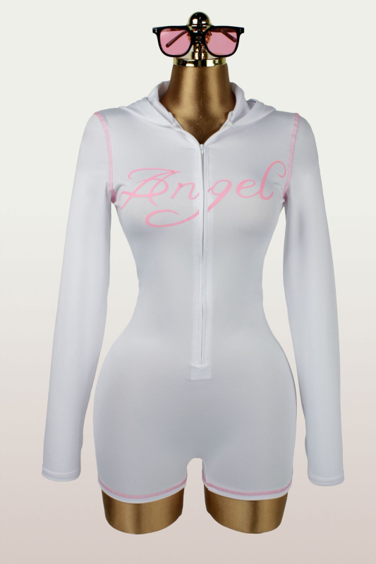 Боди с печатна качулка, слим фит, дълги ръкави, три четвърти панталони — полиестер с лека еластичност