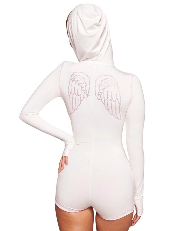 Боди с печатна качулка, слим фит, дълги ръкави, три четвърти панталони — полиестер с лека еластичност