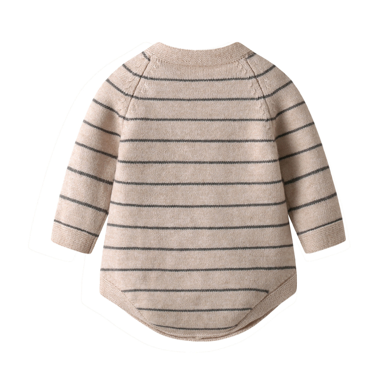 Salopetă pentru bebeluși cu mâneci lungi, în dungă, stil coreean, acrilic 50%, pentru nou-născuți 0–12 luni