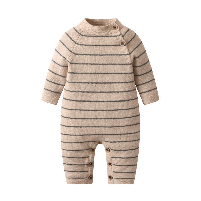 Salopetă pentru bebeluși cu mâneci lungi, în dungă, stil coreean, acrilic 50%, pentru nou-născuți 0–12 luni