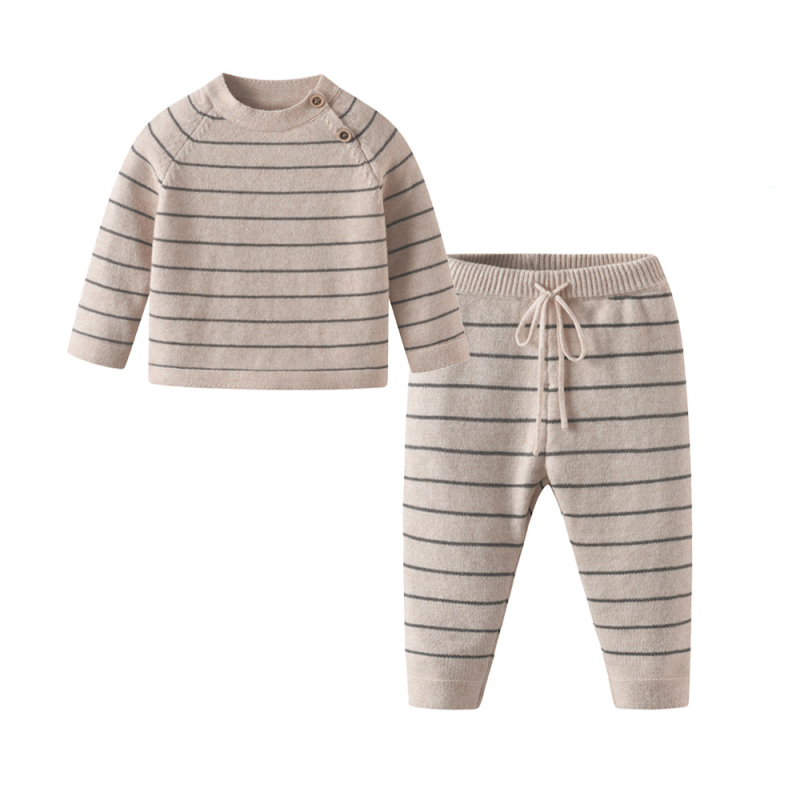 Salopetă pentru bebeluși cu mâneci lungi, în dungă, stil coreean, acrilic 50%, pentru nou-născuți 0–12 luni