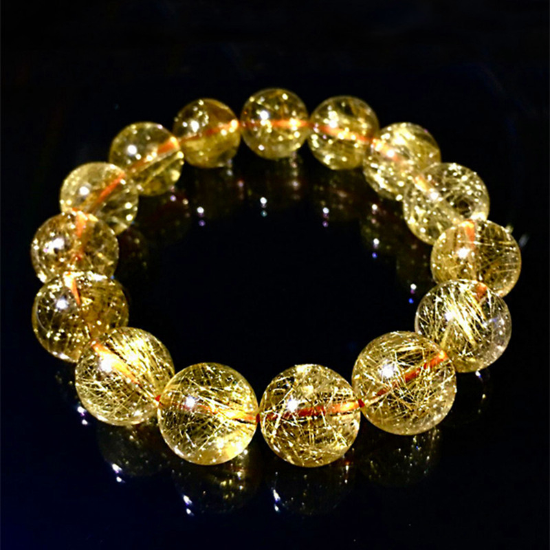 Narukvica od zlatnog kristala, unisex, perle 20 mm i više, polirani završetak, etnički stil