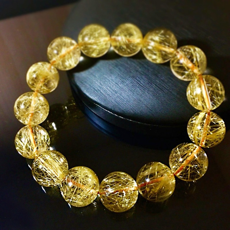 Narukvica od zlatnog kristala, unisex, perle 20 mm i više, polirani završetak, etnički stil