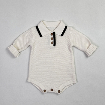 Baba kötött overál álló gallérral, uniszex, 100% pamut, hosszú ujjú, újszülötteknek