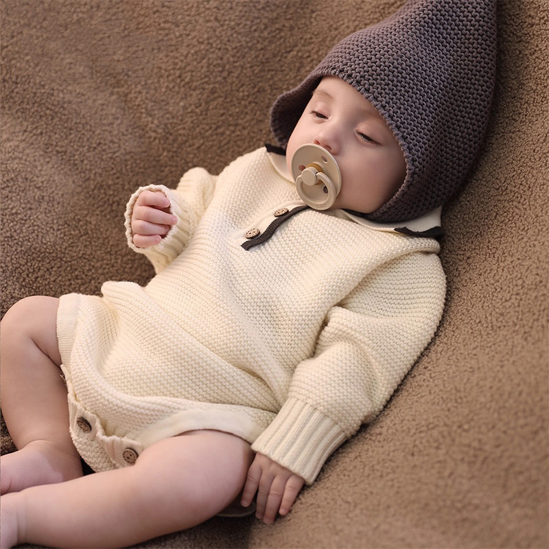 Baba kötött overál álló gallérral, uniszex, 100% pamut, hosszú ujjú, újszülötteknek