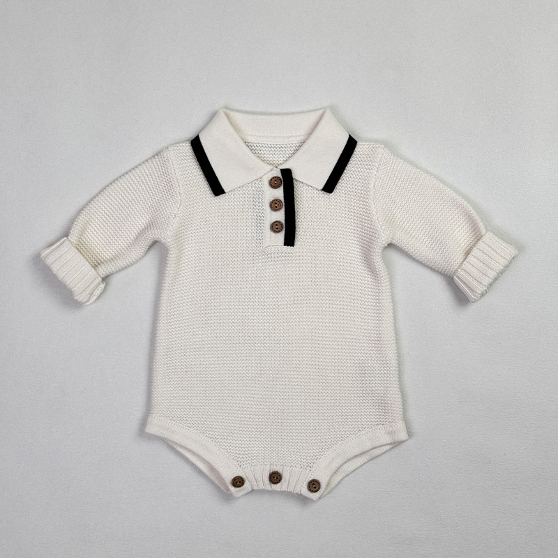 Baba kötött overál álló gallérral, uniszex, 100% pamut, hosszú ujjú, újszülötteknek
