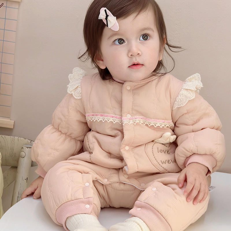 Jumpsuit za bebe za jesen-zimu, debeli pamuk s 100% pamukom, dugi rukavi, prednje kopčanje na gumbe, za novorođenčad