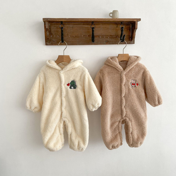 Korejski stil romper s kapuljom za bebe, dugi rukavi, debeli 100% poliester, crtani dizajn