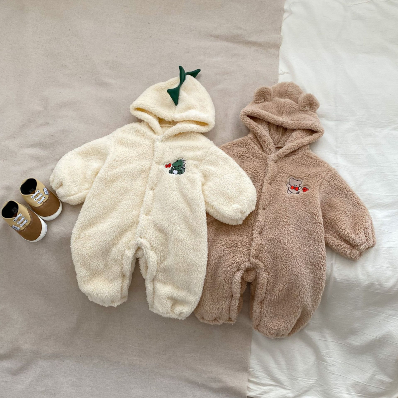 Korejski stil romper s kapuljom za bebe, dugi rukavi, debeli 100% poliester, crtani dizajn