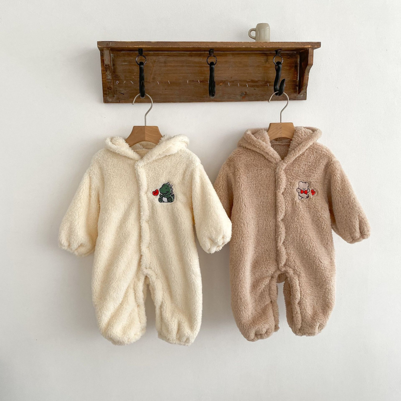 Korejski stil romper s kapuljom za bebe, dugi rukavi, debeli 100% poliester, crtani dizajn