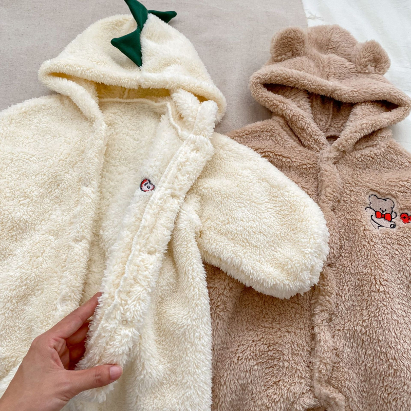 Korejski stil romper s kapuljom za bebe, dugi rukavi, debeli 100% poliester, crtani dizajn