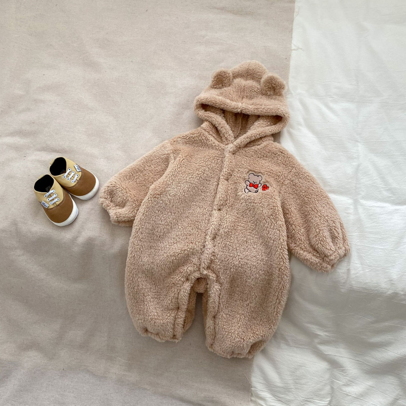 Korejski stil romper s kapuljom za bebe, dugi rukavi, debeli 100% poliester, crtani dizajn