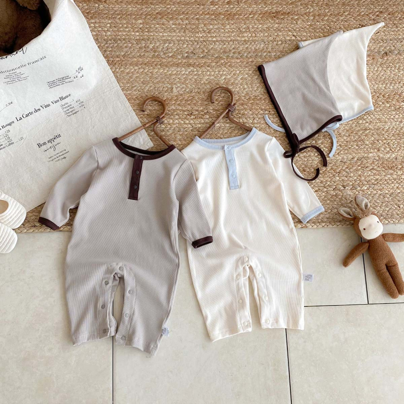 Bebin romper u korejskom stilu s odvojivom kapuljom, dugi rukavi, proljeće–jesen, materijal 46% rayon, 46% pamuk, 8% spandeks