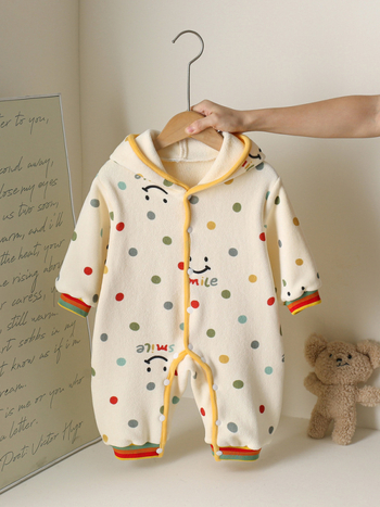 Dječji onesie s kapuljačom za bebe, dugi rukavi, debeli dvostrani plišani velur, 100% poliester, za novorođenčad 0–12 mjeseci