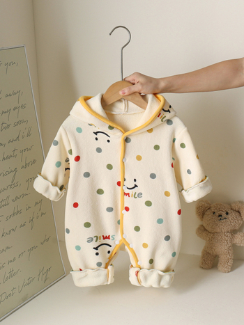 Dječji onesie s kapuljačom za bebe, dugi rukavi, debeli dvostrani plišani velur, 100% poliester, za novorođenčad 0–12 mjeseci